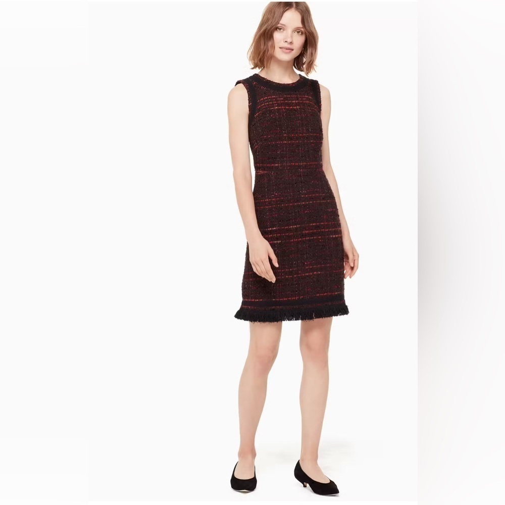 Kate Spade Tweed Sparkle So Foxy Bittersweet Sheath Mini Dress 4 Red Black - Picture 1 of 11